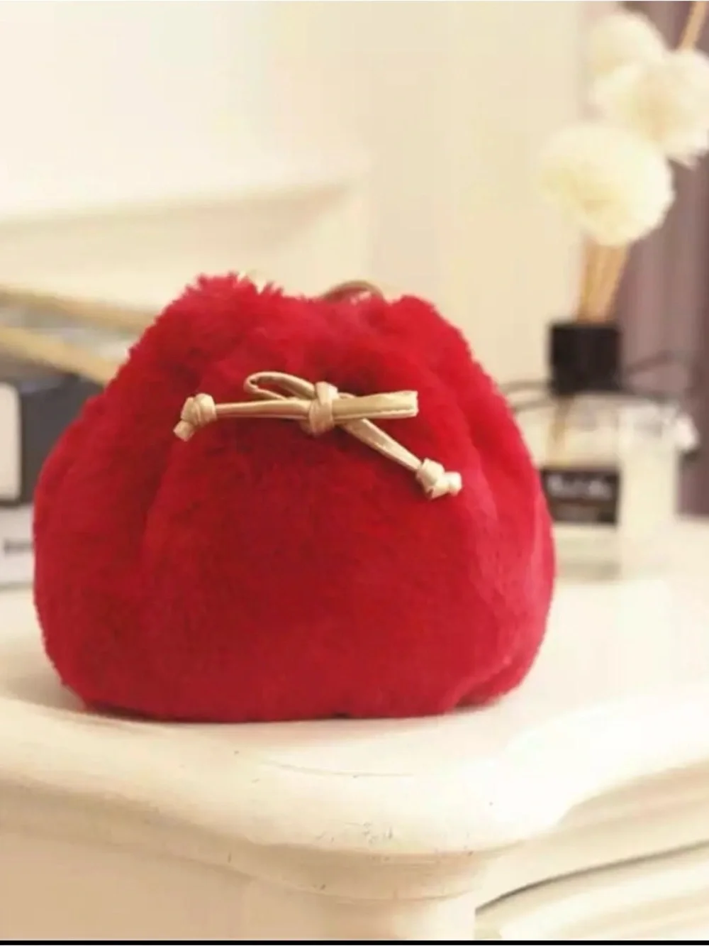 Unbranded Girls Red Plush Faux Fur Crossbody Purse OS